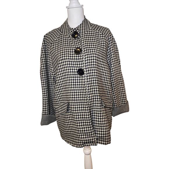 Karen Hart Women’s Black and Off-White Houndstooth Wool Blend Peacoat Size XL - Picture 2 of 9